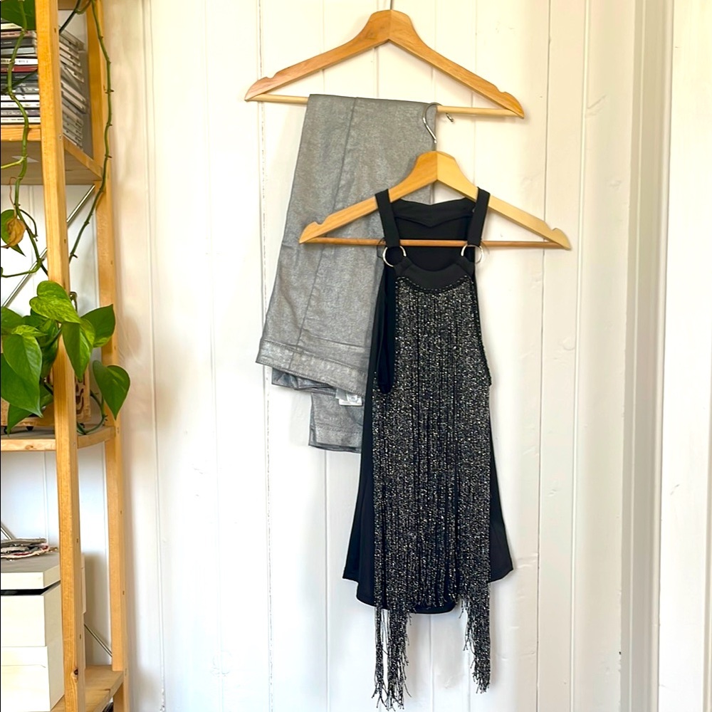 Black top with Silver Fringe and sirlver pants